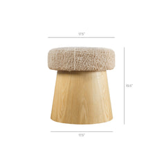 Ketra Oatmeal/Oak Round Faux Shearling Ottoman Footstool - Ornate Home