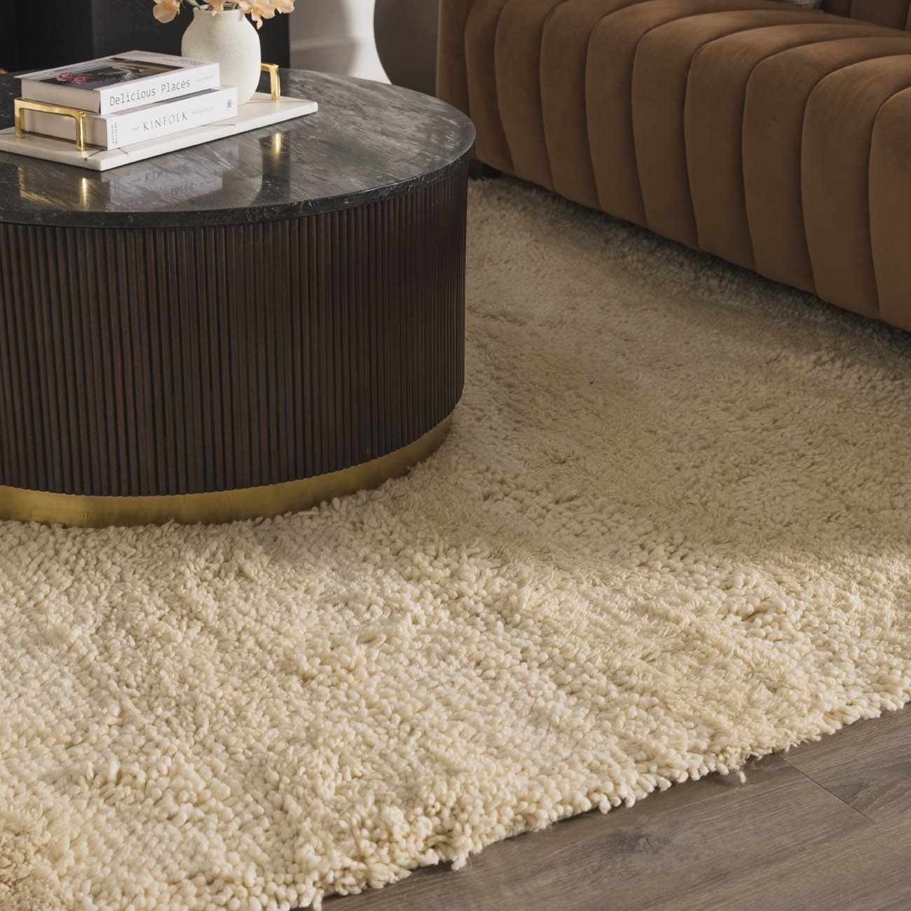 Kettering Solid Cream Wool Shag Rug - Ornate Home