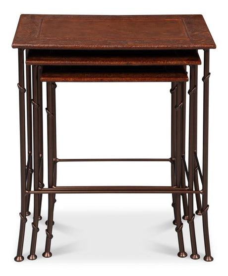 Kew Gardens Brown Leather Nesting Tables - Ornate Home