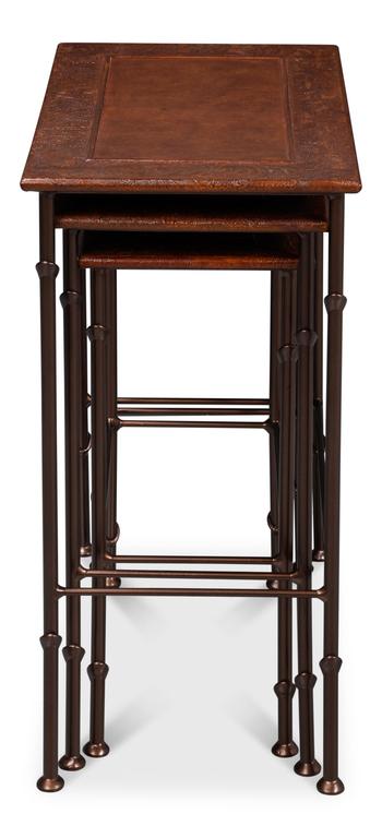 Kew Gardens Brown Leather Nesting Tables - Ornate Home