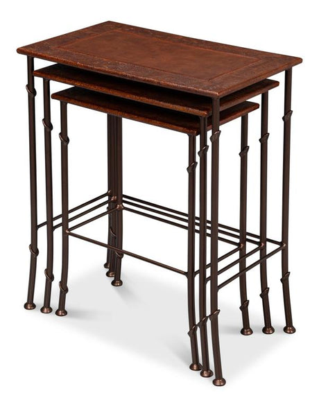 Kew Gardens Brown Leather Nesting Tables - Ornate Home