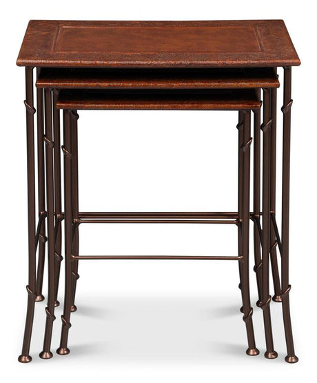 Kew Gardens Brown Leather Nesting Tables - Ornate Home