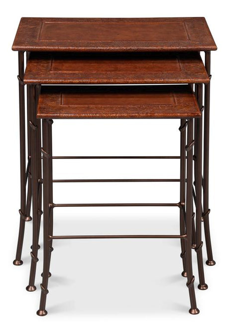 Kew Gardens Brown Leather Nesting Tables - Ornate Home