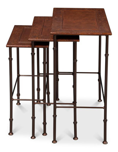 Kew Gardens Brown Leather Nesting Tables - Ornate Home