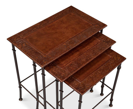 Kew Gardens Brown Leather Nesting Tables - Ornate Home