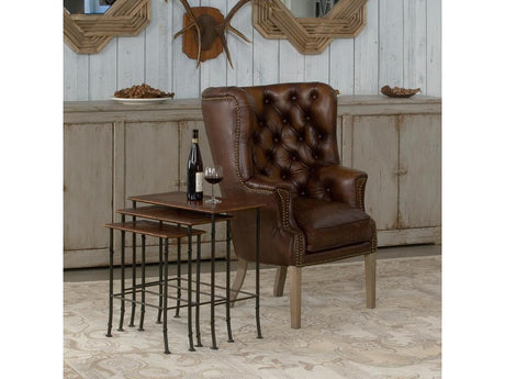 Kew Gardens Brown Leather Nesting Tables - Ornate Home