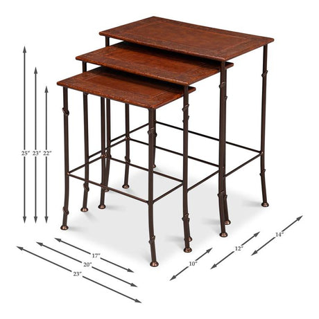 Kew Gardens Brown Leather Nesting Tables - Ornate Home