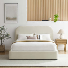 Keynote Alabaster Performance Velvet Curved Queen Platform Bed - Ornate Home