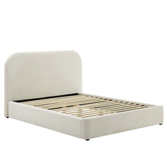 Keynote Alabaster Performance Velvet Curved Queen Platform Bed - Ornate Home