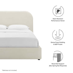 Keynote Alabaster Performance Velvet Curved Queen Platform Bed - Ornate Home