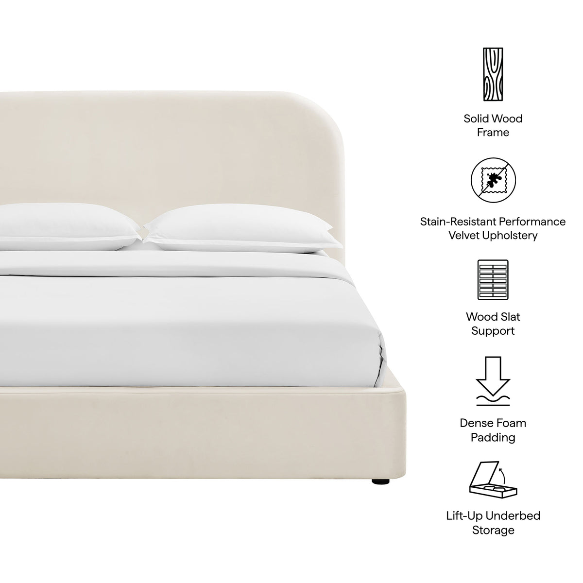 Keynote Alabaster Queen Performance Velvet Storage Platform Bed Frame - Ornate Home