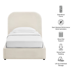 Keynote Alabaster Twin Performance Velvet Storage Platform Bed Frame - Ornate Home