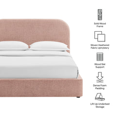 Keynote Blush King Fabric Upholstered Storage Platform Bed Frame - Ornate Home