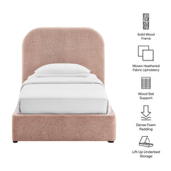 Keynote Blush Twin Fabric Upholstered Storage Platform Bed Frame - Ornate Home