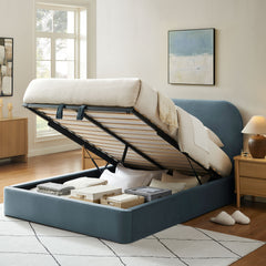 Keynote Cadet Blue King Performance Velvet Storage Platform Bed Frame - Ornate Home