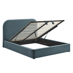 Keynote Cadet Blue King Performance Velvet Storage Platform Bed Frame - Ornate Home
