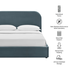Keynote Cadet Blue King Performance Velvet Storage Platform Bed Frame - Ornate Home
