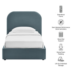 Keynote Cadet Blue Twin Performance Velvet Storage Platform Bed Frame - Ornate Home