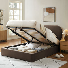 Keynote Chocolate Brown Queen Performance Velvet Storage Platform Bed Frame - Ornate Home