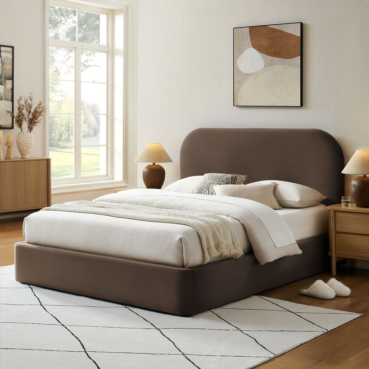 Keynote Chocolate Brown Queen Performance Velvet Storage Platform Bed Frame - Ornate Home