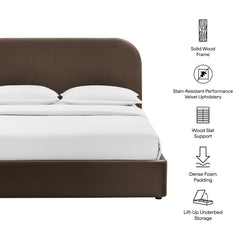 Keynote Chocolate Brown Queen Performance Velvet Storage Platform Bed Frame - Ornate Home