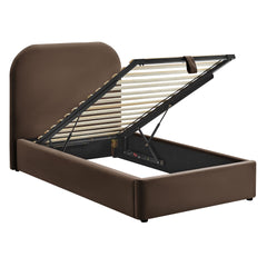 Keynote Chocolate Brown Twin Performance Velvet Storage Platform Bed Frame - Ornate Home