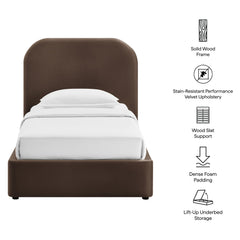 Keynote Chocolate Brown Twin Performance Velvet Storage Platform Bed Frame - Ornate Home