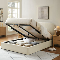 Keynote Ecru Full Fabric Upholstered Storage Platform Bed Frame - Ornate Home