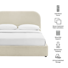 Keynote Ecru Full Fabric Upholstered Storage Platform Bed Frame - Ornate Home