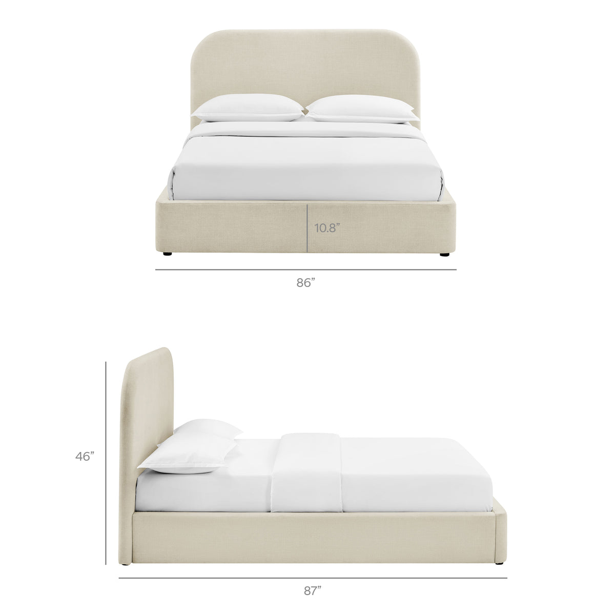 Keynote Ecru King Fabric Upholstered Storage Platform Bed Frame - Ornate Home