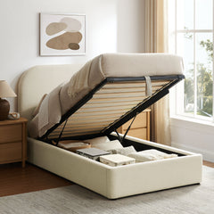 Keynote Ecru Twin Fabric Upholstered Storage Platform Bed Frame - Ornate Home