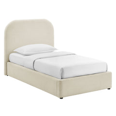 Keynote Ecru Twin Fabric Upholstered Storage Platform Bed Frame - Ornate Home