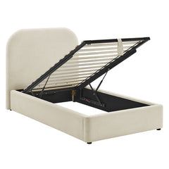 Keynote Ecru Twin Fabric Upholstered Storage Platform Bed Frame - Ornate Home