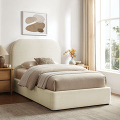 Keynote Ecru Twin Fabric Upholstered Storage Platform Bed Frame - Ornate Home