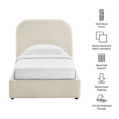 Keynote Ecru Twin Fabric Upholstered Storage Platform Bed Frame - Ornate Home