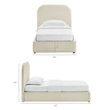 Keynote Ecru Twin Fabric Upholstered Storage Platform Bed Frame - Ornate Home