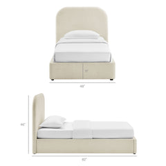 Keynote Ecru Twin Fabric Upholstered Storage Platform Bed Frame - Ornate Home