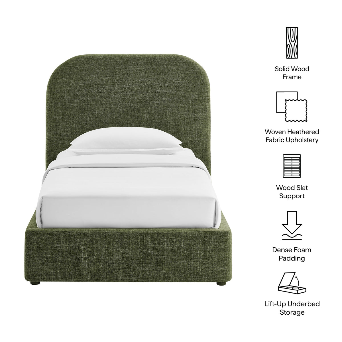 Keynote Foliage Twin Fabric Upholstered Storage Platform Bed Frame - Ornate Home