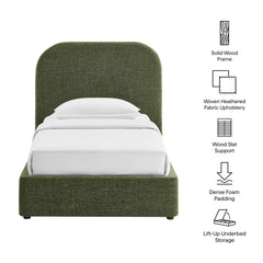 Keynote Foliage Twin Fabric Upholstered Storage Platform Bed Frame - Ornate Home