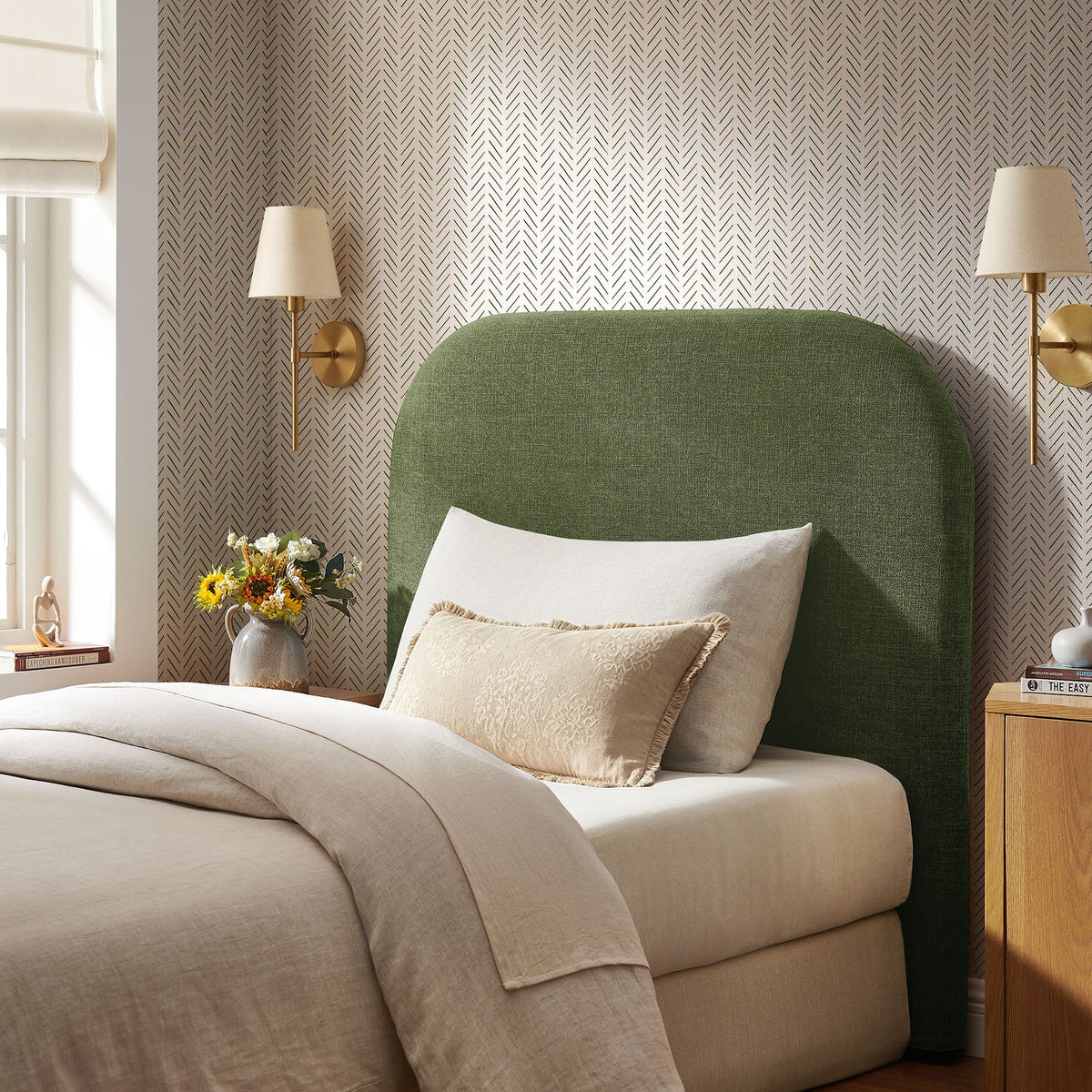 Keynote Foliage Twin Size Upholstered Fabric Headboard - Ornate Home