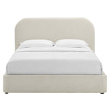 Keynote Heathered Weave Ivory Upholstered Fabric Curved Full Platform Bed - Ornate Home
