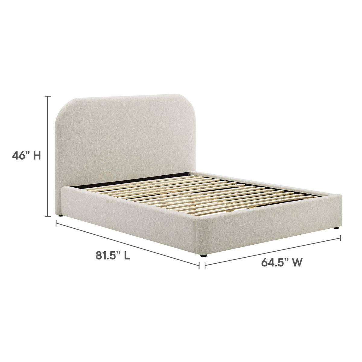 Keynote Heathered Weave Ivory Upholstered Fabric Curved Full Platform Bed - Ornate Home