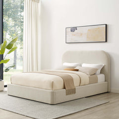 Keynote Heathered Weave Ivory Upholstered Fabric Curved King Platform Bed - Ornate Home