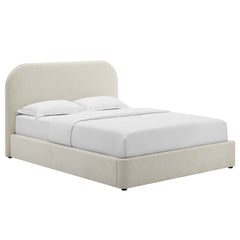 Keynote Heathered Weave Ivory Upholstered Fabric Curved King Platform Bed - Ornate Home
