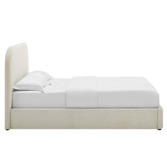 Keynote Heathered Weave Ivory Upholstered Fabric Curved King Platform Bed - Ornate Home