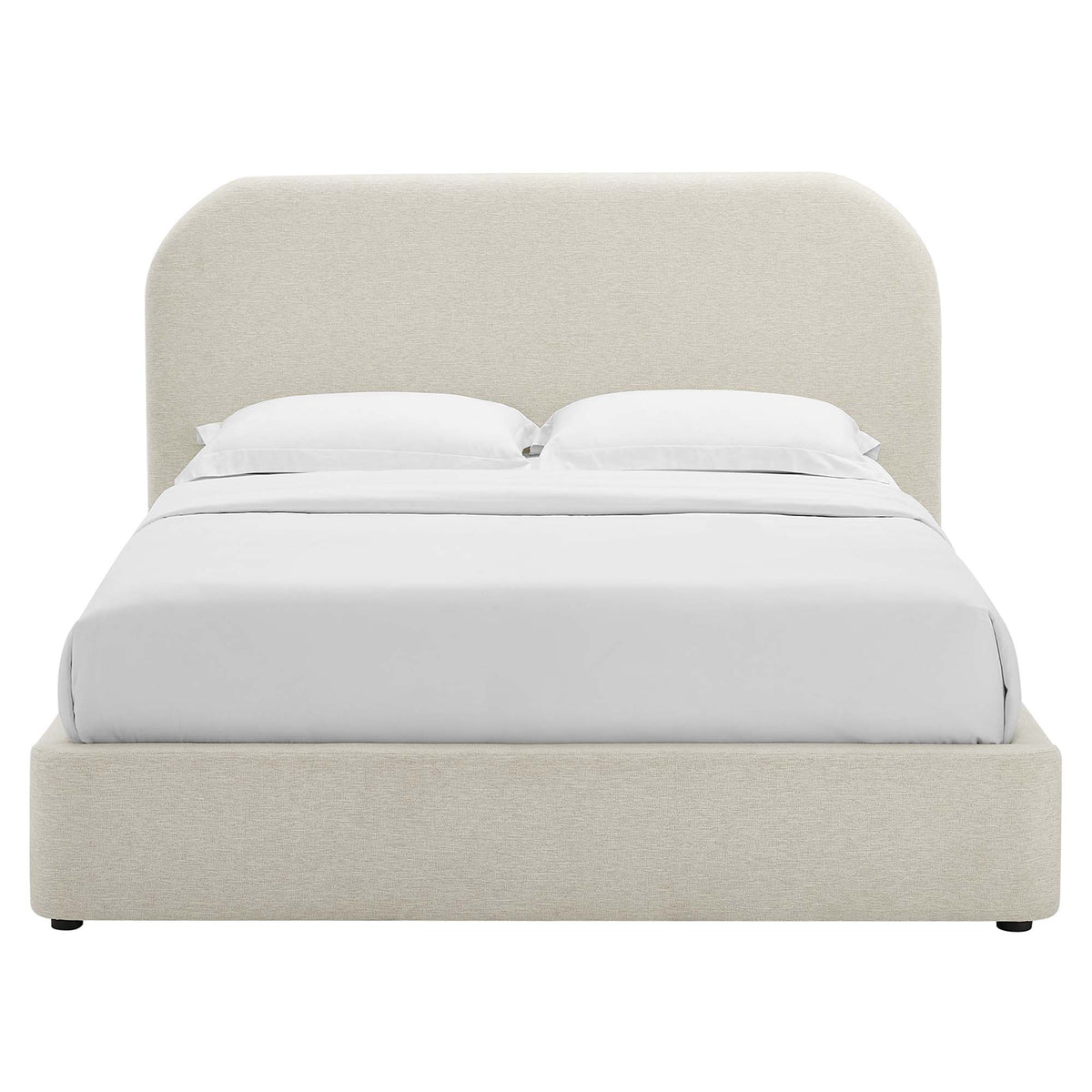 Keynote Heathered Weave Ivory Upholstered Fabric Curved King Platform Bed - Ornate Home