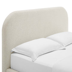 Keynote Heathered Weave Ivory Upholstered Fabric Curved King Platform Bed - Ornate Home