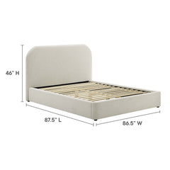 Keynote Heathered Weave Ivory Upholstered Fabric Curved King Platform Bed - Ornate Home