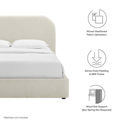 Keynote Heathered Weave Ivory Upholstered Fabric Curved King Platform Bed - Ornate Home