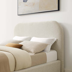Keynote Heathered Weave Ivory Upholstered Fabric Curved King Platform Bed - Ornate Home